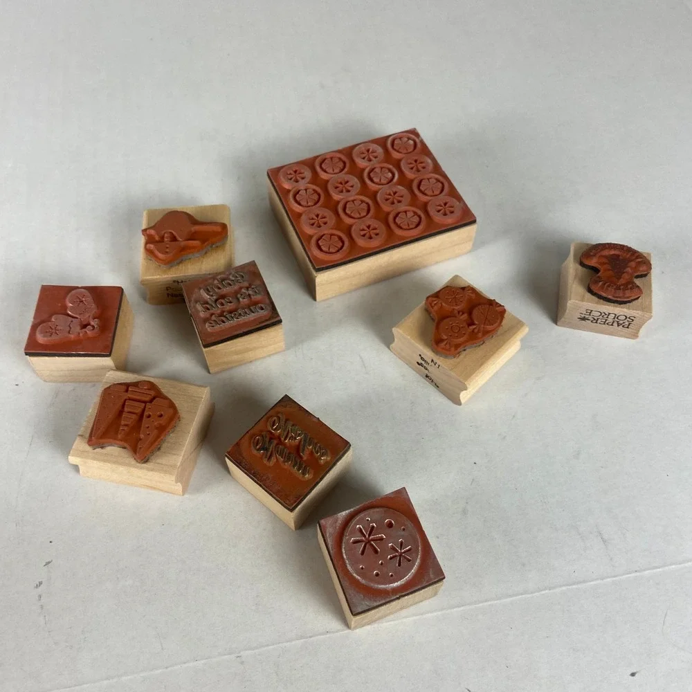 Paper Source Christmas Rubber Stamp Set Lot Holiday Craft Scrapbooking